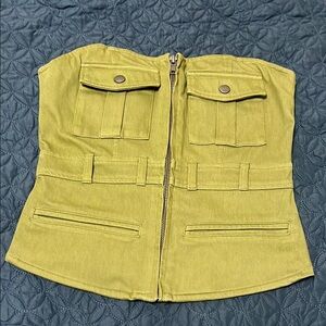 Forever 21 Olive Strapless Zip-Up Top